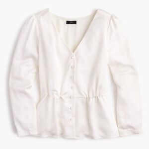 J. Crew Long Sleeve Peplum Top in Satin-Crepe Ivory